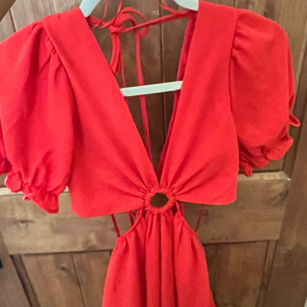 Romper, front detail, open back